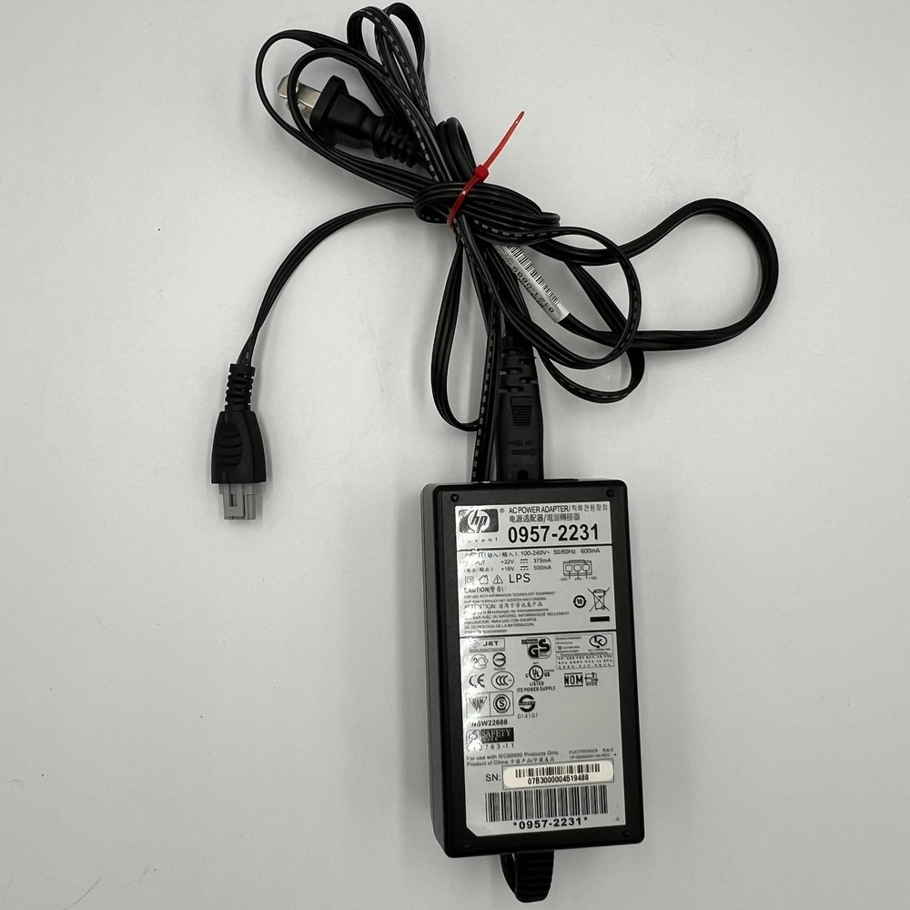 HP AC Power Adapter Printer Cord 0957-2231 Black Very Good Dual Voltage 32V 16V